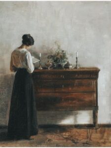 Mujer leyendo en un interior doméstico del siglo XIX